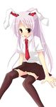  alternate_hairstyle animal_ears bunny_ears long_hair necktie panties pantyshot ponytail purple_hair red_neckwear reisen_udongein_inaba rikudou_inuhiko skirt solo thighhighs touhou underwear 