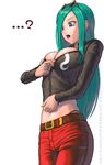  belt blue_eyes breasts cleavage denim genderswap genderswap_(mtf) glasses green_hair jacket jeans large_breasts long_hair midriff nekkeau pants remy_(street_fighter) solo street_fighter zipper 