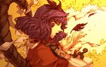  hair_ornament itkz_(silentknight) leaf leaf_hair_ornament profile purple_hair rope short_hair solo touhou yasaka_kanako 