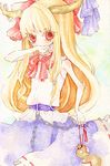  chain colored_eyelashes eyelashes gourd ibuki_suika miri_(tobira_no_mukou) no_nose red_eyes solo touhou traditional_media watercolor_(medium) wiping_mouth 