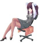  adjusting_hair chair crossed_legs formal jacket office_lady original pantyhose pencil_skirt sitting skirt skirt_suit solo suit unasaka_ryou 