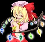  :3 blonde_hair flandre_scarlet glowing hair_twirling hat one_side_up oniku_(boogie69pop69) red_eyes ribbon short_hair smirk solo touhou wings 