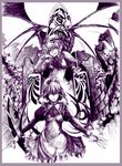  ballpoint_pen_(medium) between_fingers hat izayoi_sakuya kaigai_gumi knife monochrome multiple_girls purple remilia_scarlet ribbon touhou traditional_media wings 