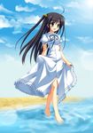  barefoot beach black_hair day dress kousaka_chihaya koyuki_(2smj) long_hair natsuzora_kanata solo 