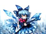  1girl amii bad_id bad_pixiv_id blue_hair cirno guitar instrument ribbon short_hair solo touhou wings 