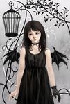  bad_id bad_pixiv_id bat_wings birdcage black_hair cage choker gloves original saitou_tomoaki short_hair solo wings 