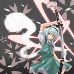  bad_id bad_pixiv_id blue_eyes highres hitodama konpaku_youmu konpaku_youmu_(ghost) sheath solo sword touhou unsheathing weapon white_hair yuuta_(tokoton_hirune_hiyori) 