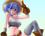  blue_hair breasts choker cleavage copyright_request covered_nipples gloves hat large_breasts mak midriff purple_eyes solo tank_top thighhighs 