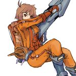  bad_id bad_pixiv_id baraduke brown_hair energy_cannon flying jetpack science_fiction short_hair solo spacesuit toby_masuyo 