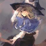  :d bangs black_hat black_skirt black_vest blonde_hair bow braid broom broom_riding capelet frills from_side hair_bow hat hat_bow kirisame_marisa long_hair long_sleeves nokishita open_mouth orange_eyes pom_pom_(clothes) riding shading_eyes shirt single_braid sketch skirt smile solo touhou vest white_bow white_shirt witch_hat 
