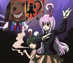  4girls animal_ears black_hair blood blue_hair bunny_ears cigarette cirno crossover full_moon inaba_tewi joker_(persona_2) long_hair mask moon multiple_girls parody persona persona_2 purple_hair reisen_udongein_inaba short_hair sky smoking tori_rui touhou wings 