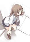  brown_eyes brown_hair keychain mizoguchi_keiji original school_uniform skirt socks solo 