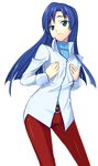  blue_eyes blue_hair dress_shirt flat_chest gin_(ginshari) idolmaster idolmaster_(classic) idolmaster_1 kisaragi_chihaya pants shirt solo tight tight_pants turtleneck 