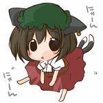  animal_ears brown_hair cat_ears cat_tail chen chibi earrings futami_yayoi hat jewelry lowres multiple_tails short_hair sitting solo tail touhou 