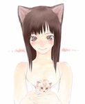  animal_ears blush brown_eyes brown_hair camisole cat cat_ears es_(cah60700) flat_chest long_hair original smile solo 