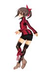  back blush brown_hair char copyright_request looking_back ponytail red_eyes solo striped thighhighs 