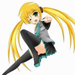  blonde_hair cosplay green_eyes hatsune_miku hatsune_miku_(cosplay) hayate_no_gotoku! long_hair necktie one_eye_closed sanzen'in_nagi shuu_(sm) skirt solo thighhighs twintails vocaloid 