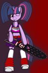  anthrofied blue_hair chainsaw clothed clothing cosplay equine female feral friendship_is_magic fur hair horn kloudmutt leg_warmer legwear lollipop_chainsaw long_hair looking_at_viewer mammal multi-colored_hair my_little_pony one_eye_closed pink_hair purple purple_eyes purple_fur purple_hair skirt smile solo standing twilight_sparkle_(mlp) twintails unicorn wink 