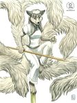  asian_clothes canine dreamspinner female fighter fox kacey krinele mammal multiple_tails plain_background silver stick weapon whilt wolf 