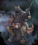 anthro army army_clothing army_outfit army_uniform balaclava barazoku bedroom_eyes biceps big_muscles black_balaclava black_clothing black_mask bottomless bottomless_anthro bottomless_male brown_body brown_fur bulletproof_vest camo camo_clothing camo_gloves camo_handwear camo_print camo_shirt camo_topwear camo_vest canid canine canis claws clothed clothing crate dominant dominant_anthro dominant_male flirting flirting_look flirting_with_viewer fog foggy_background footwear fur gloves green_clothing green_footwear green_gloves green_handwear green_shirt green_shoes green_topwear green_vest gun handwear hi_res holding_gun holding_object holding_ranged_weapon holding_rifle holding_shotgun holding_weapon inviting inviting_to_sex inviting_viewer lerionproject looking_at_viewer male mammal manly mask masked_male military military_clothing military_gloves military_uniform military_vest muscular muscular_anthro muscular_arms muscular_male muscular_thighs narrowed_eyes night offering_sex offering_to_viewer outside pattern_clothing pattern_gloves pattern_handwear pattern_shirt pattern_topwear pattern_vest plant presenting presenting_body presenting_crotch ranged_weapon rifle seducing_viewer seductive shirt shoes shotgun showing_off_muscles sitting sitting_on_crate soldier solo spread_legs spreading tactical tactical_gear tactical_gloves tactical_load_carring_vest tactical_pants tail tent thick_arms thick_thighs thug toeless_footwear toeless_shoes topwear tough_guy tree uniform vest warrior weapon wearing_mask wolf