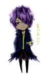  candy character_request garry_(ib) hair_over_one_eye hands_in_pockets ib male male_focus purple_eyes purple_hair short_hair smile solo translation_request 