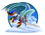  alpha_channel armor blue_fur clothed clothing cloud detailed_background equine female feral flying friendship_is_magic fur hair house mammal multi-colored_hair my_little_pony pegasus purple_eyes rainbow rainbow_dash_(mlp) rainbow_hair solo sword tsitra360 weapon wings 