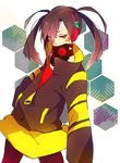  bad_id bad_pixiv_id black_hair enomoto_takane headphone_actor_(vocaloid) highres ichimiya jacket kagerou_project long_hair pantyhose red_eyes respirator skirt solo twintails vocaloid 