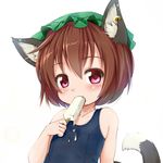  animal_ears brown_hair cat_ears chen ears feline hair invalid_tag ka popsicle touhou 