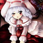  bad_id bad_pixiv_id blush_stickers bracelet capelet curiosities_of_lotus_asia dress flower hat hat_ribbon jewelry official_style oota_jun'ya_(style) open_mouth parody red_eyes remilia_scarlet ribbon silver_hair solo style_parody tntn touhou white_dress 