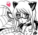  1boy 1girl animal_ears black_cat_(marvel) blush_stickers breasts cat_ears choker cleavage felicia_hardy heart marvel mask monochrome peter_parker spider-man spider-man_(series) 