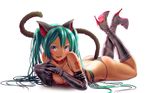  :p animal_ears aqua_hair arm_support boots bra breasts cleavage crossed_legs elbow_gloves full_body gloves gradient_eyes hatsune_miku high_heels highres lips long_hair looking_at_viewer lying medium_breasts multicolored multicolored_eyes naughty_face off_shoulder on_stomach panties shiny shiny_clothes shoes simple_background solo tail tongue tongue_out twintails underwear underwear_only vocaloid wallpaper wokada 