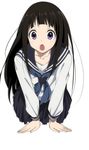  :o aru923 black_hair chitanda_eru highres hyouka leaning_forward long_hair purple_eyes school_uniform serafuku simple_background solo 