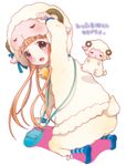  animal_costume animal_ears bow brown_eyes brown_hair cosplay ichihara_nina idolmaster idolmaster_cinderella_girls kigurumi naju_soreiyu pantyhose sheep sheep_costume sheep_ears striped striped_legwear 