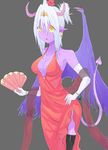  1girl elegant limoria moriana_limudis pantyhose purple_skin red_dress tagme white_hair 