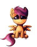  big_eyes crying cub cute equine female feral friendship_is_magic frown fur hair horse kohtek looking_at_viewer mammal my_little_pony orange_fur pegasus plain_background pony purple_eyes purple_hair sad scootaloo_(mlp) simple_background solo tears white_background wings young 