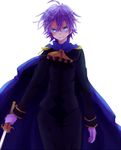  1boy blue_eyes cape gloves pants purple_hair saleh short_hair sword tales_of_(series) tales_of_rebirth weapon 