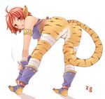  :o ahoge animal_ears animal_print ass bent_over blush boots breath_of_fire breath_of_fire_ii cat_ears facial_mark fang hasu_(hk_works) knee_boots looking_back red_eyes rinpoo_chuan solo tail tiger_print 