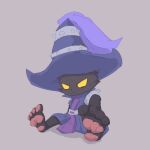 2023 4_toes anthro black_body black_fur bodily_fluids claws clothing fangs feet fur headgear headwear league_of_legends male mammal pawpads psotanosi riot_games simple_background sitting solo spread_legs spreading sweat teeth tencent toes topwear veigar yellow_eyes yordle