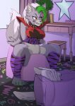absurd_res animatronic annoyed anthro canid canine canis choker crossed_arms diaper female five_nights_at_freddy's five_nights_at_freddy's:_security_breach hi_res humiliation implied_scat jerrert jewelry machine mammal navel necklace pooping pooping_in_toilet potty potty_chair robot roxanne_wolf scottgames solo spikes steel_wool_studios story story_in_description toilet toilet_use wolf