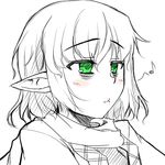  bad_id bad_pixiv_id bags_under_eyes green_eyes kirise_mitsuru mizuhashi_parsee o3o pointy_ears scarf short_hair solo touhou whistling 