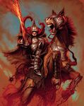  armor blood_knight fantasy fire helmet highres horse magic:_the_gathering male_focus matt_cavotta official_art open_mouth riding solo teeth 