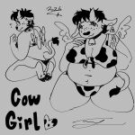  1:1 animal_print anthro big_breasts bikini bodily_fluids body_hair bovid bovine breasts cattle clothing cow_print cowbell cowgirl_outfit ear_piercing ear_tag freckled_face freckles gynomorph happy_trail hi_res hooves intersex mammal monochrome nipple_outline overweight petra_(petramcbiteybite) petramcbiteybite piercing solo sweat swimwear tail tail_tuft thick_thighs tuft two-piece_swimsuit wings 