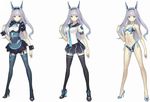  bare_legs bikini black_dress black_legwear blue_bikini blue_eyes blue_legwear costume_chart dodonpachi dodonpachi_saidaioujou dress expressionless full_body grey_hair hairband headgear high_heels long_hair maid maria_(saidaioujou) multiple_persona nagi_ryou necktie official_art puffy_sleeves school_uniform shoes side-tie_bikini skirt sneakers swimsuit thighhighs white_background wrist_cuffs 