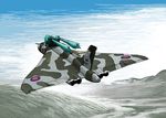  aircraft airplane aqua_hair camouflage flying hatsune_miku long_hair military pilot rxjx sky solo twintails vocaloid vulcan_(airplane) 
