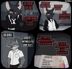  2026 4_panel_comic 5_fingers annotations anthro artist_name bat belt biped black_belt black_body black_clothing black_eyebrows black_fur black_hair black_nose black_shirt black_text black_topwear book bottomwear brown_bottomwear brown_clothing brown_pants buckle button_(fastener) cabinet cain_(suitedwolfie) canid canine canis claws clothing collared_shirt comic confusion detailed_background dialogue digital_drawing_(artwork) digital_media_(artwork) duo ear_piercing english_text eye_bags eyebrow_through_hair eyebrows eyewear fangs finger_claws fingers five_o'clock_shadow formal_wear fur gesture glasses gold_(metal) gold_button_(fastener) gold_glasses gold_piercing gold_watch grey_body grey_fur grey_hair grey_inner_ear_fluff hair hand_in_pocket happy hi_res inner_ear_fluff inside interjection k_(suitedwolfie) kitchen knife looking_at_another looking_at_viewer male mammal markings multicolored_body multicolored_fur necktie northwestern_wolf open_book open_mouth pants paper piercing pink_eyes pink_inner_ear pink_sclera pockets post-it_note question question_mark recipe red_text scribbles shirt sink smile snout speech_bubble star sticker stickers_on_object stubble suit suit_jacket suitedwolfie teeth text topwear translucent translucent_hair tuft two_tone_body two_tone_fur wall_(structure) watermark wearing_glasses white_clothing white_markings white_necktie white_sclera white_shirt white_suit white_suit_jacket white_text white_topwear wingless_bat wolf yellow_star 