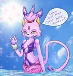 blaze_the_cat breasts cat clothed clothing feline female mammal mephilez navel pink_body ponytail purple sega skimpy solo sonic_(series) water 