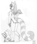  anthro cat chinese_dress duo feline female kacey lemur mammal primate ringtail sketch tail_clothing teapot tray 