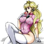  arm_support blonde_hair blue_eyes breasts crossed_legs crown frilled_legwear gloves hips impossible_clothes impossible_leotard jewelry large_breasts legs leotard lips long_hair long_legs mario_(series) mini_crown mushroom naughty_face pea-2 pink_leotard princess_peach sexually_suggestive sitting sketch solo suggestive_fluid super_mario_bros. super_mushroom thighhighs thighs wavy_hair white_gloves white_legwear 