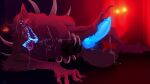 anthro ball_tuft balls big_penis bioluminescence blue_eyes blue_fangs_(castlevania) blue_penis blue_teeth bodily_fluids brown_body brown_fur castlevania chest_tuft claws cum cum_drip cum_on_face cum_on_self cum_on_tongue demon dripping erection feral fur genital_fluids genitals glowing glowing_eyes glowing_genitalia glowing_penis glowing_teeth hand_on_penis hi_res huge_penis knot konami lying male multi_eye night_creature_(castlevania) on_side penis precum saliva sharp_teeth simple_background solo spikes spikes_(anatomy) teeth tongue tongue_out tuft weskers