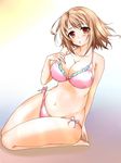  bad_id bad_pixiv_id bikini breasts brown_eyes brown_hair cleavage highres idolmaster idolmaster_cinderella_girls large_breasts mimura_kanako plump short_hair swimsuit wide_hips yuuri_(sinjitu-no-yukue) 